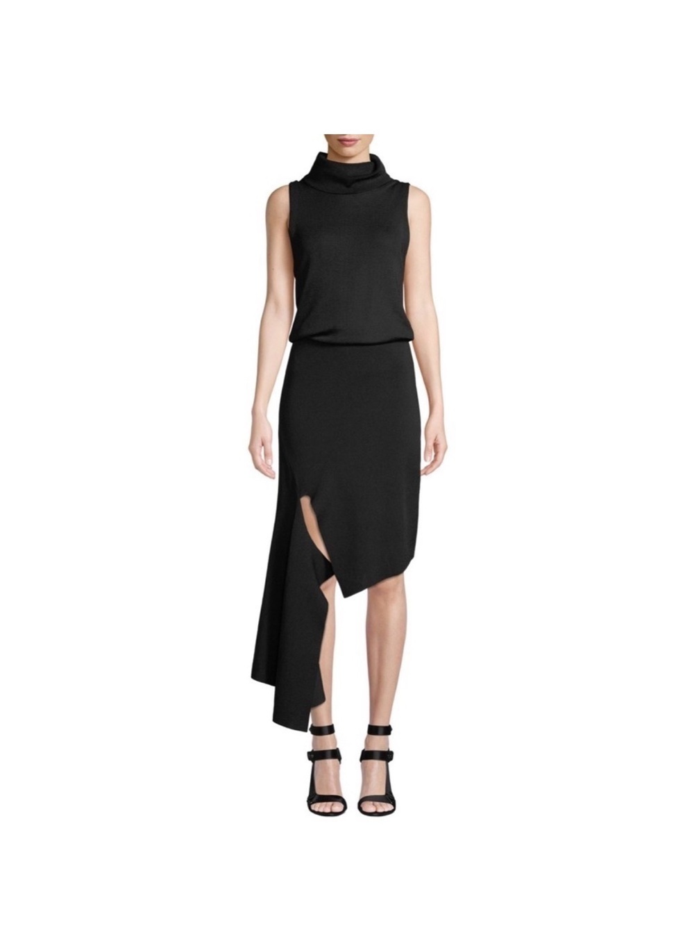 Alice + Olivia Black Hollis Mock-Neck
Cascade Dress Sz XS
Asymmetric Midi Dress